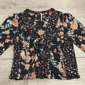 Free People‎ Floral Print Shirt Top Women's Small Black Boho Casual